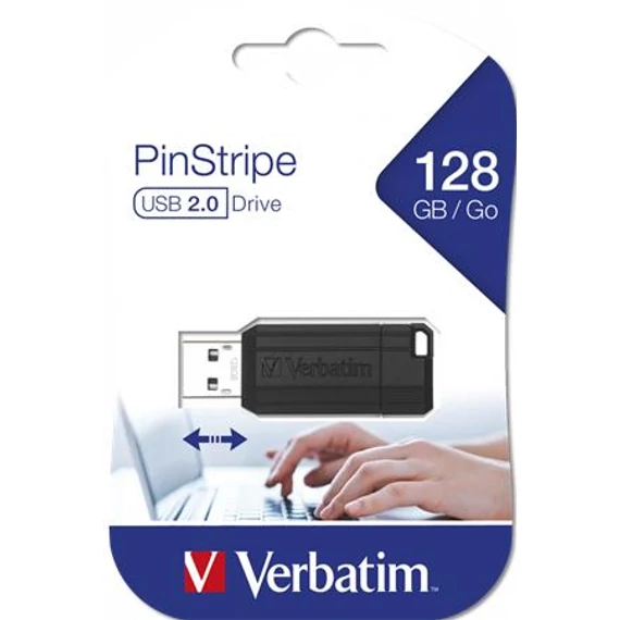 VERBATIM "PinStripe", 128GB, USB 2.0, pendrive, 10/4MB/sec, fekete