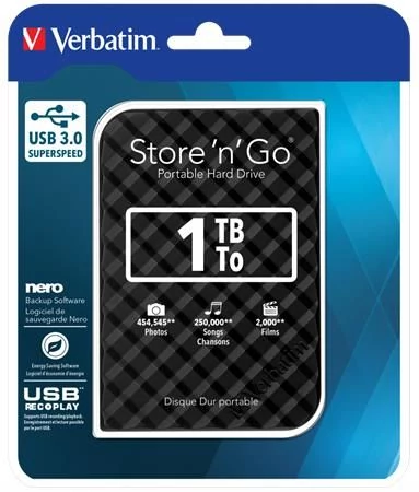 VERBATIM ”Store n Go”, 2,5” HDD (merevlemez), 1TB, USB 3.0, fekete