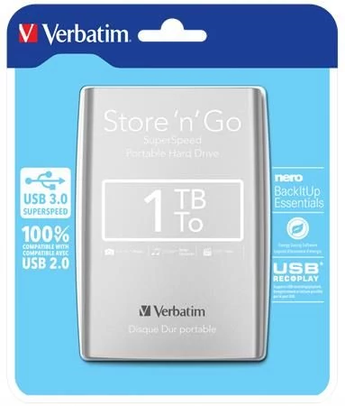 VERBATIM, 2,5” HDD (merevlemez), 1TB, USB 3.0, ezüst